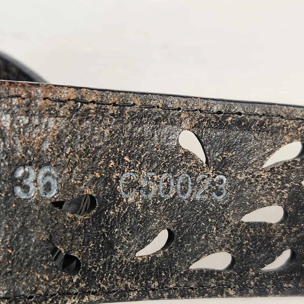 TONY LAMA Pierced Filagree Belt Size 36 Black Leather Cut Out Silver Buckle - Picture 6 of 10